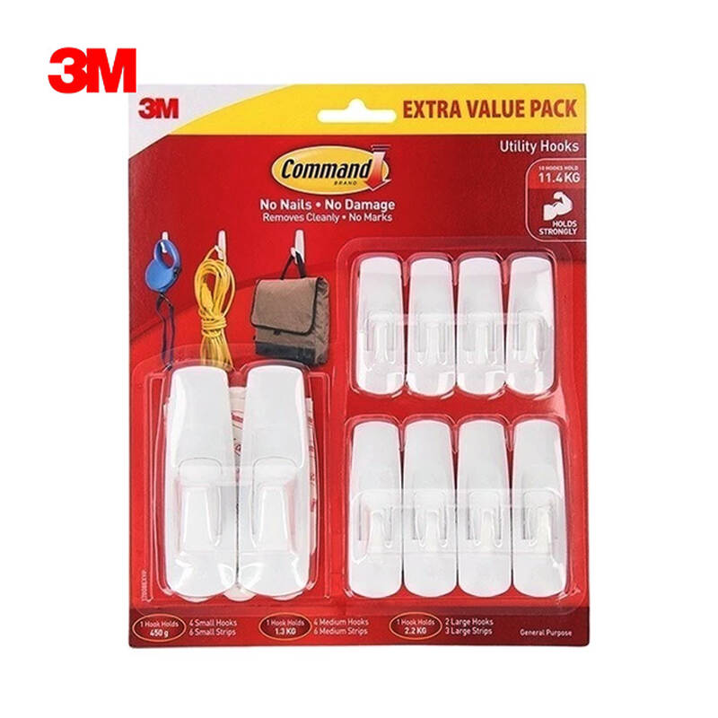 Bộ móc dán tường kiểu vuông Command™ 17008exvp-anz - 10 cái/vỉ, , large image number null